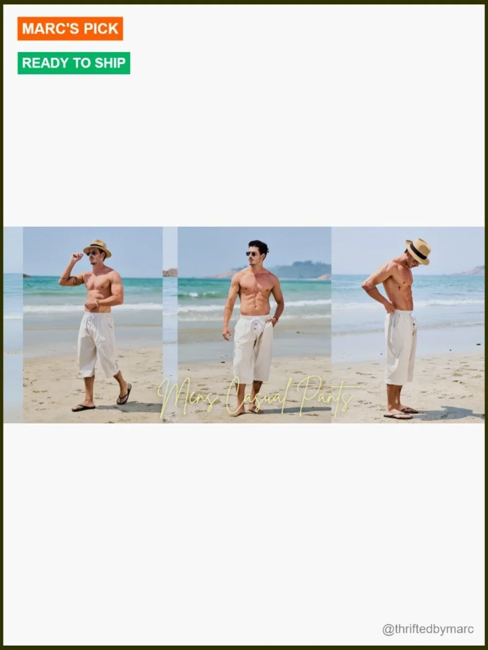 Men's Cotton Linen Capri Pants Elastic Waist Drawstring Loose Fit